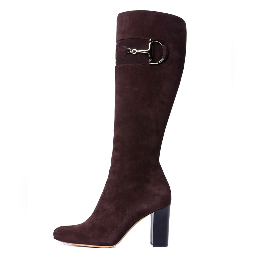 Gucci Hasler Brown Suede Horsebit Riding Boots - Like new